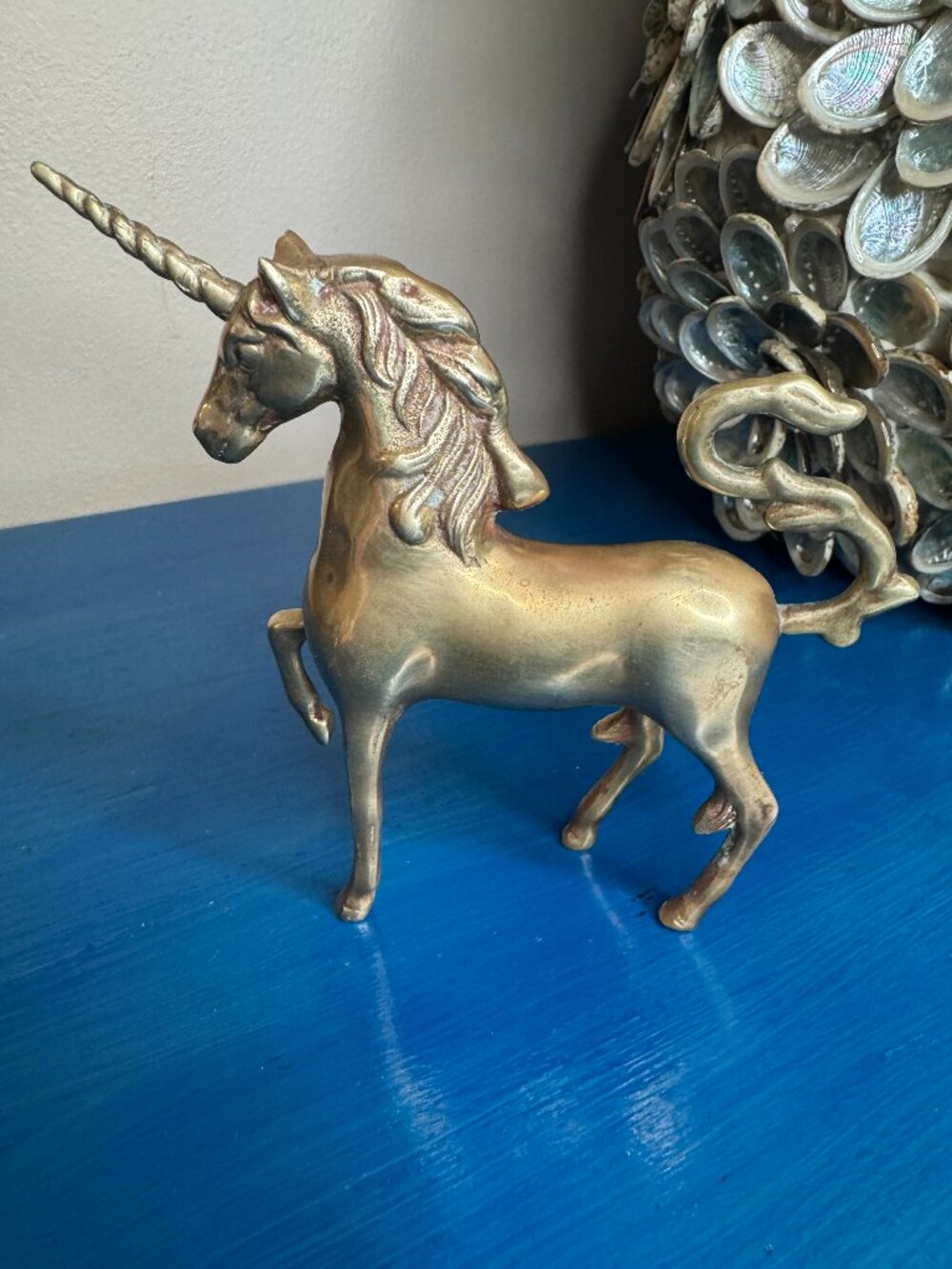 Vintage Solid Brass Unicorn Figurine – 6" Mid-Century Hollywood Regency